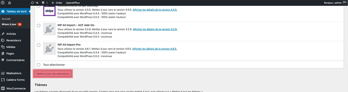 Mise à jour des plugins WordPress