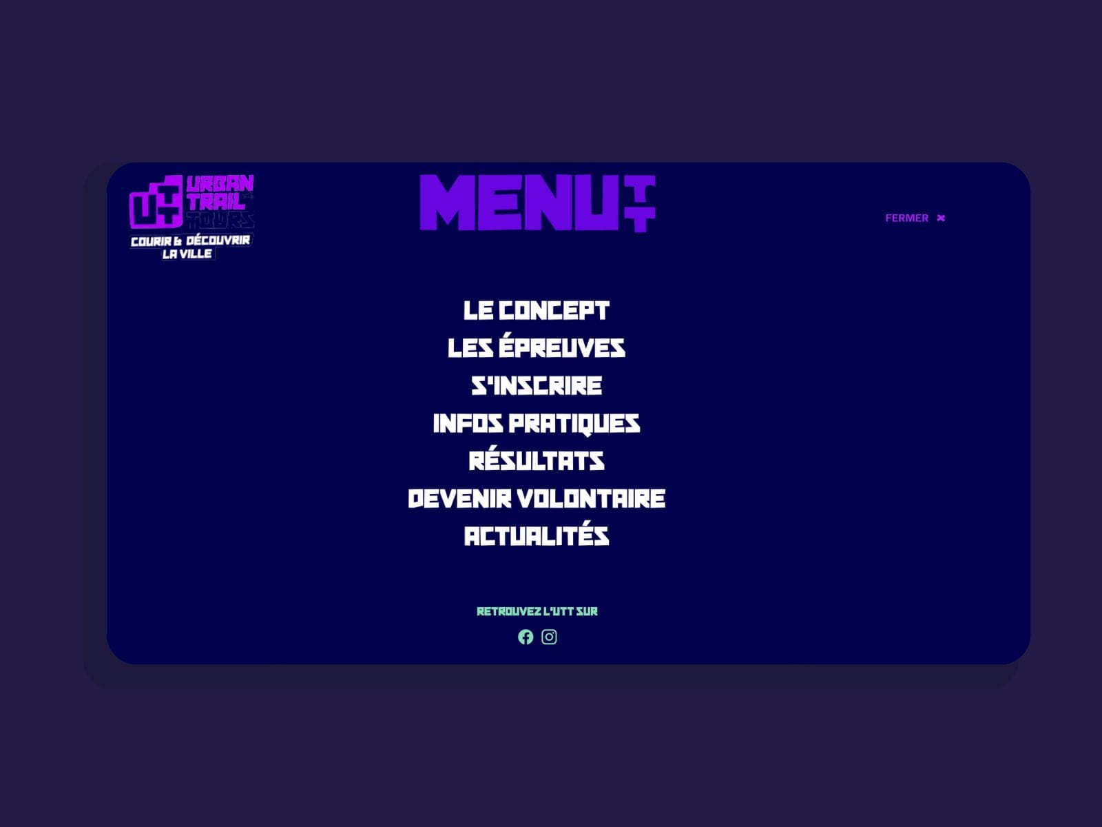Vue du Menu ouvert du site Urban Trail Tours